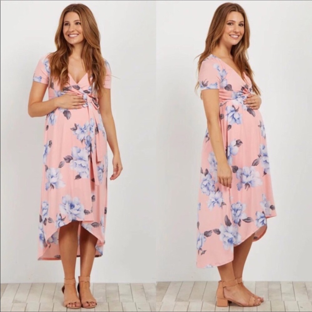 NEW Pastel Pink Floral Short Sleeve Wrap Dress